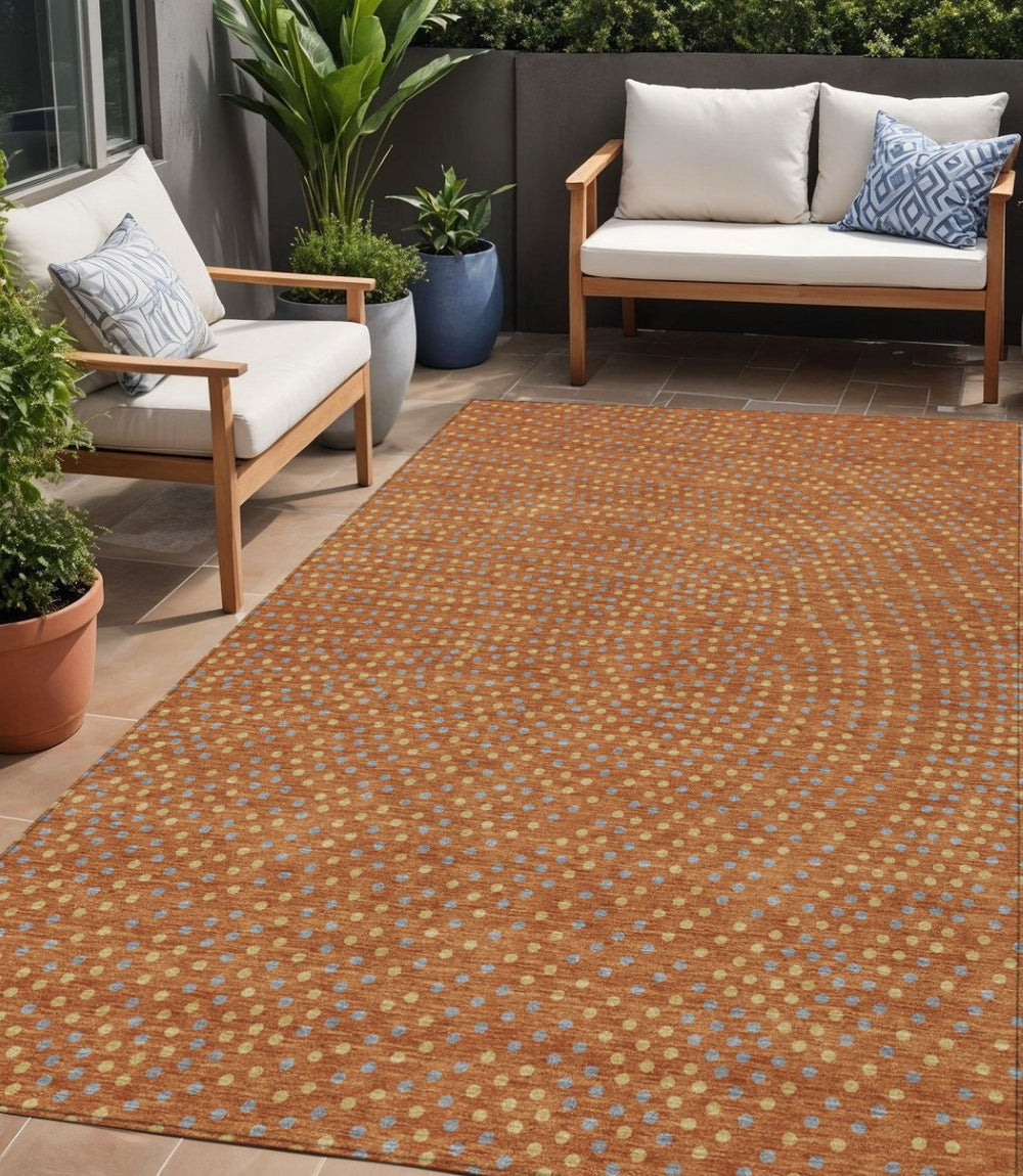 HomeRoots 5' Stylish Brown Gray Gold Polka Dot Washable Area Rug for Indoor and Outdoor Spaces, Durable Design 5' X 8' 599071