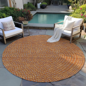 Homeroots 3' Stylish Brown Gold And Ivory Polka Dot Washable Area Rug For Indoor And Outdoor Spaces 8' Round Polyester 599072