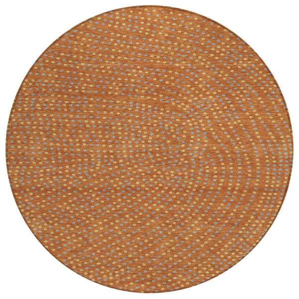 HomeRoots 5' Stylish Brown Gray Gold Polka Dot Washable Area Rug for Indoor and Outdoor Spaces, Durable Design 8' Round 599072