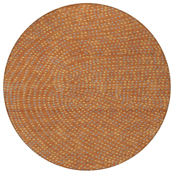 Homeroots 3' Stylish Brown Gold And Ivory Polka Dot Washable Area Rug For Indoor And Outdoor Spaces 8' Round Polyester 599072