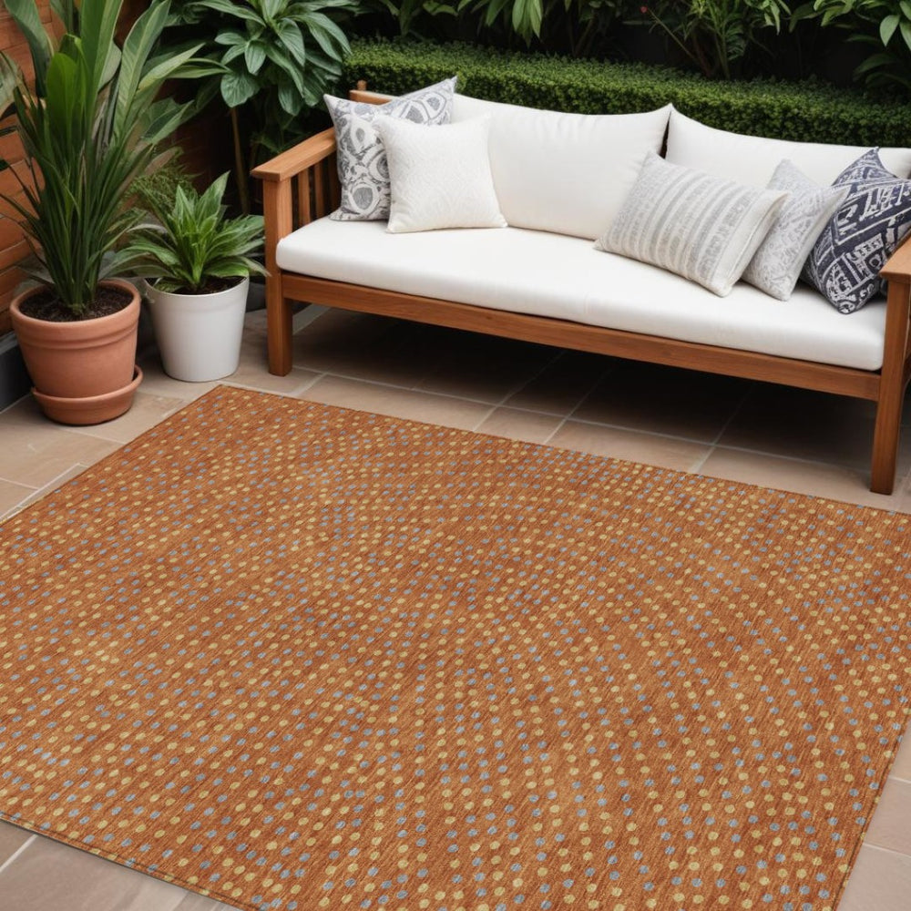 HomeRoots 9' X 12' Washable Polka Dot Area Rug in Brown, Gray & Gold – Stylish, Durable for Indoor & Outdoor Use 599074