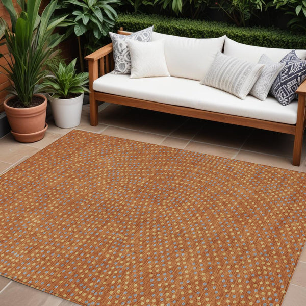 Homeroots 3' Stylish Brown Gold And Ivory Polka Dot Washable Area Rug For Indoor And Outdoor Spaces 10' X 14' Polyester 599075