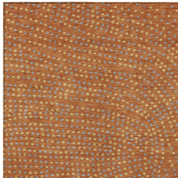 Homeroots 3' Stylish Brown Gold And Ivory Polka Dot Washable Area Rug For Indoor And Outdoor Spaces 10' X 14' Polyester 599075