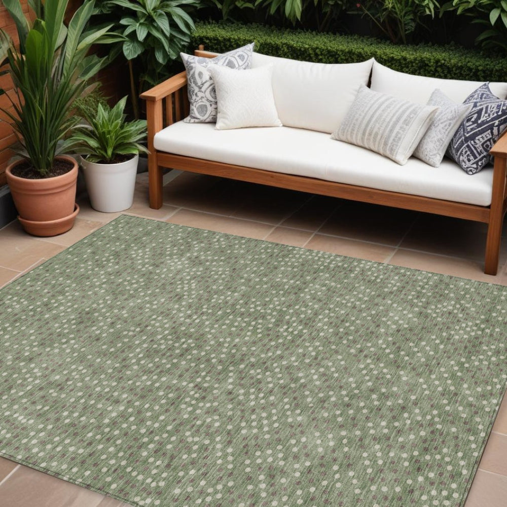 HomeRoots 9' X 12' Sage Gray & Ivory Polka Dot Area Rug – Washable, Stain-Resistant, Perfect for Indoor/Outdoor Use 599080