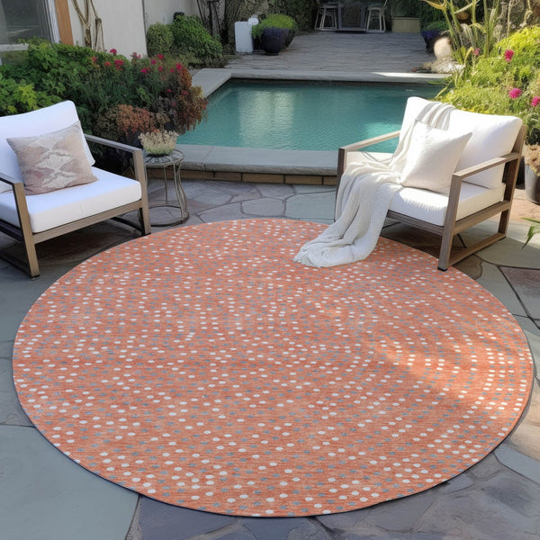Homeroots 3' Stylish Brown Gold And Ivory Polka Dot Washable Area Rug For Indoor And Outdoor Spaces 8' Round Polyester 599084