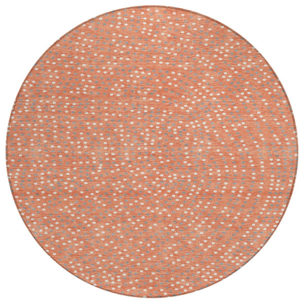 HomeRoots 5' Cheerful Salmon Gray and Ivory Polka Dot Washable Area Rug for Indoor and Outdoor Spaces 8' Round 599084