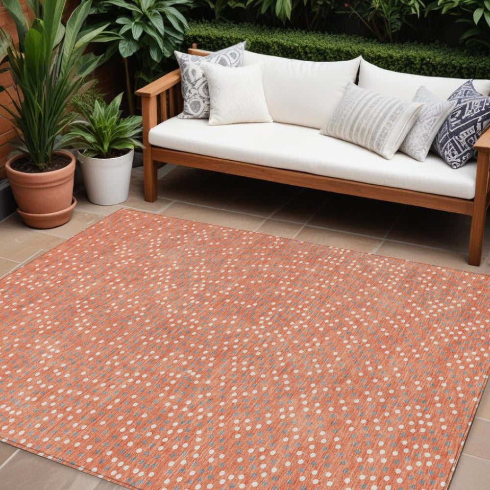 HomeRoots 9' X 12' Salmon Gray and Ivory Polka Dot Washable Area Rug - Durable, Stylish for Indoor/Outdoor Use 599086