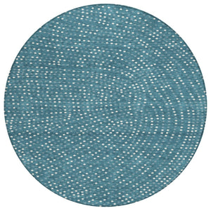 HomeRoots 5' Teal Blue Gray and Ivory Polka Dot Area Rug - Durable, Washable Design for Indoor/Outdoor Use 8' Round 599090