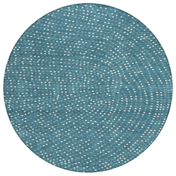 HomeRoots 5' Teal Blue Gray and Ivory Polka Dot Area Rug - Durable, Washable Design for Indoor/Outdoor Use 8' Round 599090