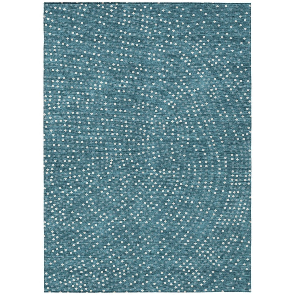 HomeRoots 9' X 12' Stylish Teal Blue Gray and Ivory Polka Dot Washable Area Rug for Indoor/Outdoor Use 599092