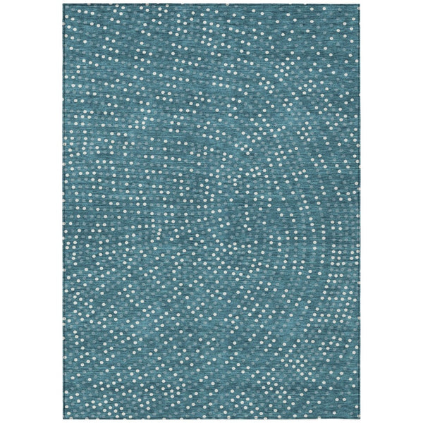 HomeRoots 5' Teal Blue Gray and Ivory Polka Dot Area Rug - Durable, Washable Design for Indoor/Outdoor Use 10' X 14' 599093