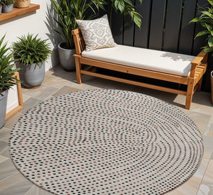 Homeroots 3' Stylish Brown Gold And Ivory Polka Dot Washable Area Rug For Indoor And Outdoor Spaces 8' Round Polyester 599096