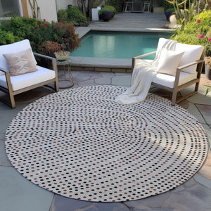 Homeroots 3' Stylish Brown Gold And Ivory Polka Dot Washable Area Rug For Indoor And Outdoor Spaces 8' Round Polyester 599096