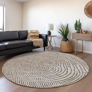 Homeroots 3' Stylish Brown Gold And Ivory Polka Dot Washable Area Rug For Indoor And Outdoor Spaces 8' Round Polyester 599096