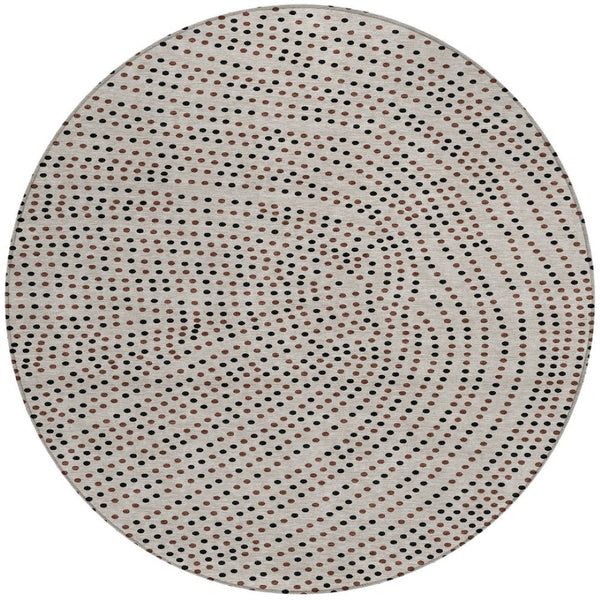 Homeroots 3' Stylish Brown Gold And Ivory Polka Dot Washable Area Rug For Indoor And Outdoor Spaces 8' Round Polyester 599096