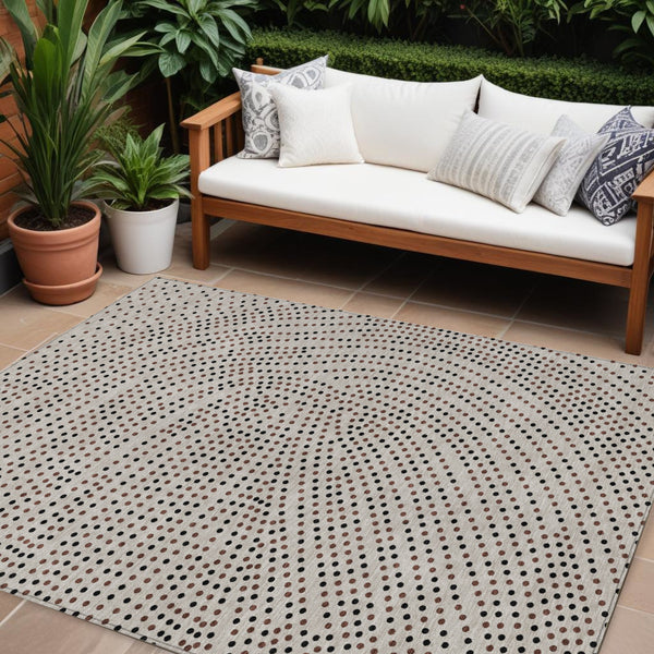 Homeroots 3' Stylish Brown Gold And Ivory Polka Dot Washable Area Rug For Indoor And Outdoor Spaces 8' X 10' Polyester 599097
