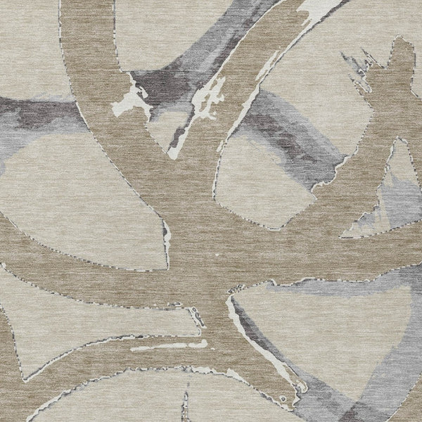 Homeroots 3' Beige Ivory And Gray Abstract Washable Area Rug For Indoor And Outdoor Spaces, Durable Design 3' X 5' Polyester 599100