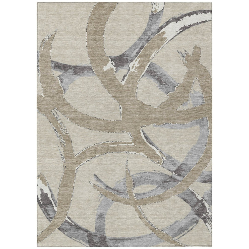 HomeRoots 5' Beige Ivory and Gray Abstract Washable Area Rug – Versatile, Durable Design for Indoor & Outdoor Use 5' X 8' 599101