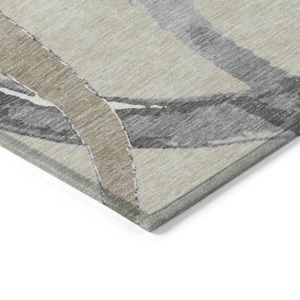 Homeroots 3' Beige Ivory And Gray Abstract Washable Area Rug For Indoor And Outdoor Spaces, Durable Design 5' X 8' Polyester 599101