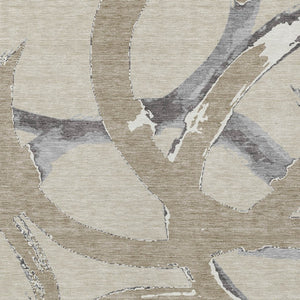 Homeroots 3' Beige Ivory And Gray Abstract Washable Area Rug For Indoor And Outdoor Spaces, Durable Design 5' X 8' Polyester 599101