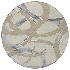 Homeroots 3' Beige Ivory And Gray Abstract Washable Area Rug For Indoor And Outdoor Spaces, Durable Design 8' Round Polyester 599102