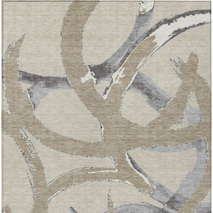 Homeroots 3' Beige Ivory And Gray Abstract Washable Area Rug For Indoor And Outdoor Spaces, Durable Design 8' X 10' Polyester 599103