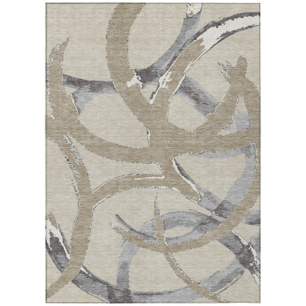 HomeRoots 5' Beige Ivory and Gray Abstract Washable Area Rug – Versatile, Durable Design for Indoor & Outdoor Use 8' X 10' 599103