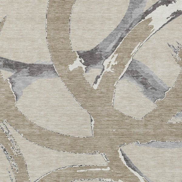 Homeroots 3' Beige Ivory And Gray Abstract Washable Area Rug For Indoor And Outdoor Spaces, Durable Design 8' X 10' Polyester 599103