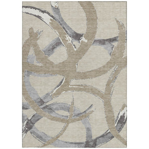 Homeroots 3' Beige Ivory And Gray Abstract Washable Area Rug For Indoor And Outdoor Spaces, Durable Design 9' X 12' Polyester 599104