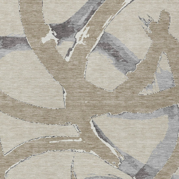 Homeroots 3' Beige Ivory And Gray Abstract Washable Area Rug For Indoor And Outdoor Spaces, Durable Design 10' X 14' Polyester 599105