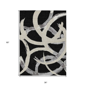 Homeroots 3' Beige Ivory And Gray Abstract Washable Area Rug For Indoor And Outdoor Spaces, Durable Design 3' X 5' Polyester 599106