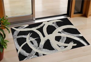 Homeroots 3' Beige Ivory And Gray Abstract Washable Area Rug For Indoor And Outdoor Spaces, Durable Design 3' X 5' Polyester 599106