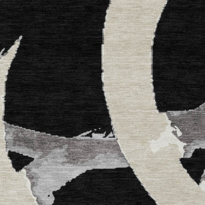 Homeroots 3' Beige Ivory And Gray Abstract Washable Area Rug For Indoor And Outdoor Spaces, Durable Design 3' X 5' Polyester 599106