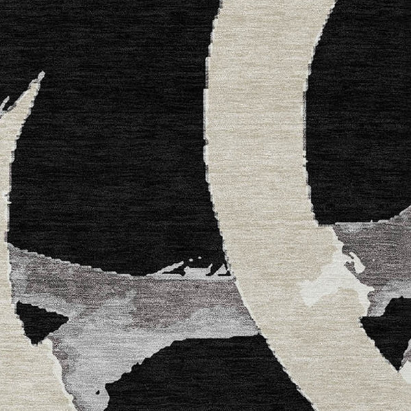 Homeroots 3' Beige Ivory And Gray Abstract Washable Area Rug For Indoor And Outdoor Spaces, Durable Design 3' X 5' Polyester 599106