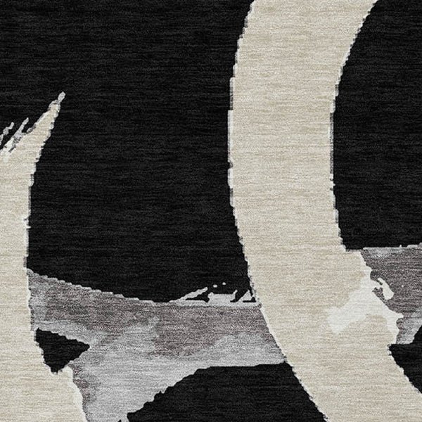 Homeroots 3' Beige Ivory And Gray Abstract Washable Area Rug For Indoor And Outdoor Spaces, Durable Design 5' X 8' Polyester 599107