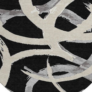 Homeroots 3' Beige Ivory And Gray Abstract Washable Area Rug For Indoor And Outdoor Spaces, Durable Design 8' Round Polyester 599108