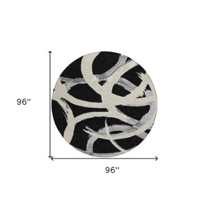 Homeroots 3' Beige Ivory And Gray Abstract Washable Area Rug For Indoor And Outdoor Spaces, Durable Design 8' Round Polyester 599108