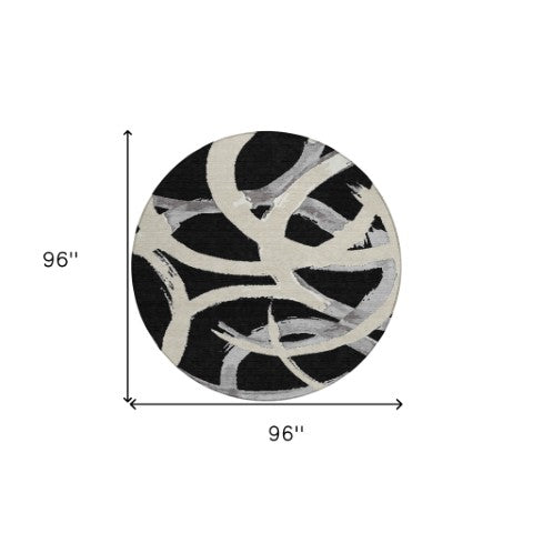 Homeroots 3' Beige Ivory And Gray Abstract Washable Area Rug For Indoor And Outdoor Spaces, Durable Design 8' Round Polyester 599108