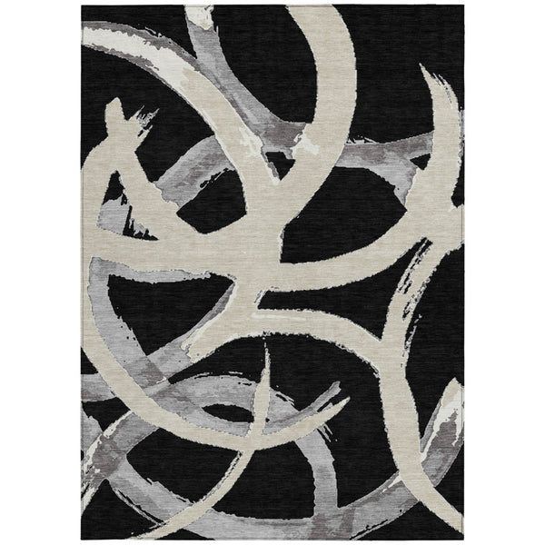 Homeroots 3' Beige Ivory And Gray Abstract Washable Area Rug For Indoor And Outdoor Spaces, Durable Design 8' X 10' Polyester 599109