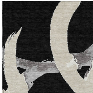 Homeroots 3' Beige Ivory And Gray Abstract Washable Area Rug For Indoor And Outdoor Spaces, Durable Design 8' X 10' Polyester 599109