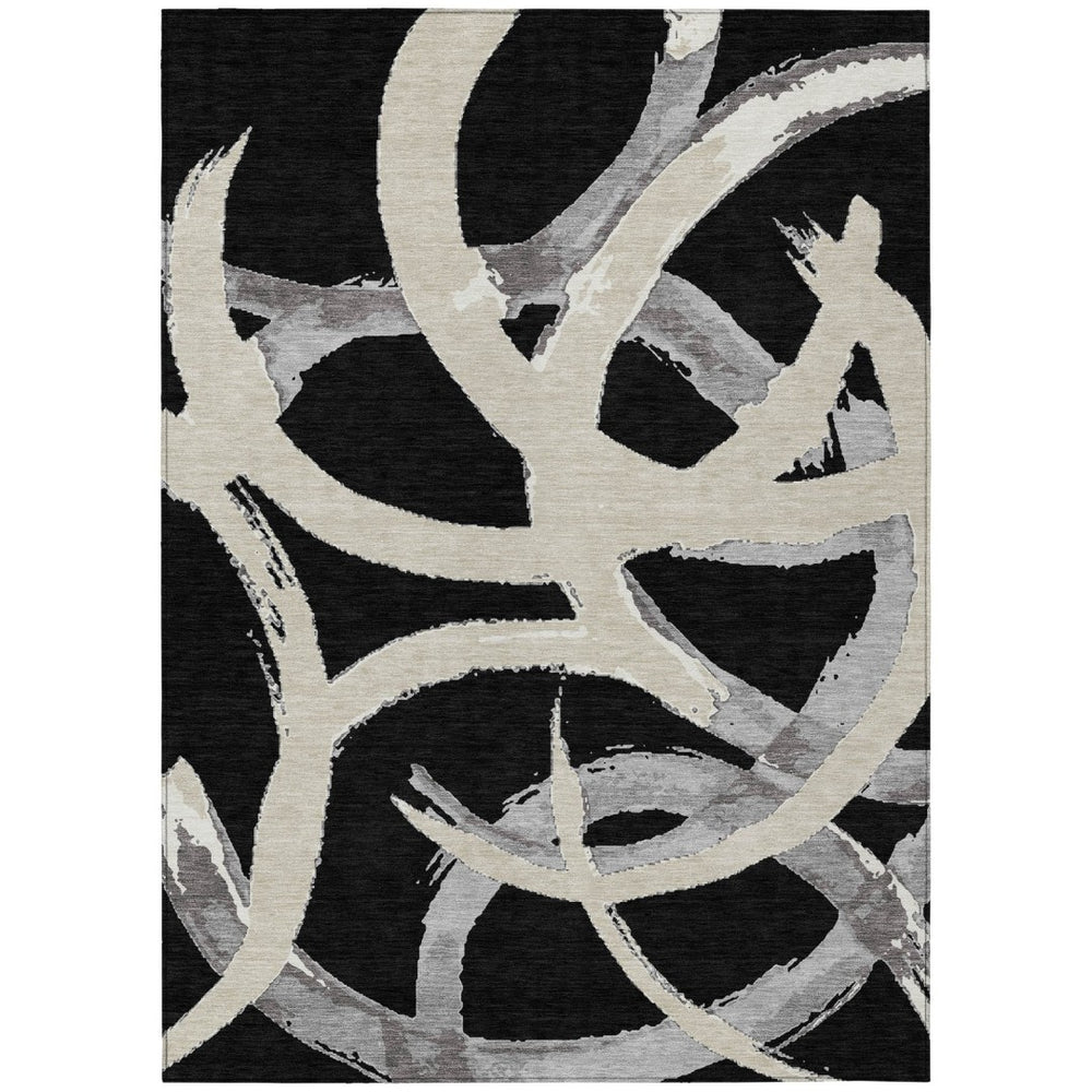 HomeRoots 9' X 12' Washable Black Ivory Gray Abstract Area Rug - Stylish, Durable, Indoor-Outdoor Versatility! 599110