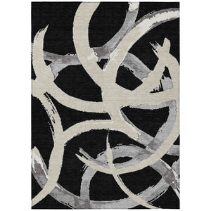 HomeRoots 5' Modern Abstract Black Ivory Gray Washable Indoor Outdoor Area Rug for Stylish Spaces 10' X 14' 599111