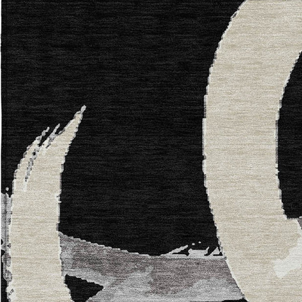 Homeroots 3' Beige Ivory And Gray Abstract Washable Area Rug For Indoor And Outdoor Spaces, Durable Design 10' X 14' Polyester 599111