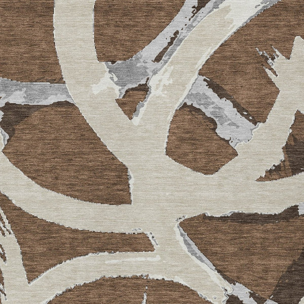 Homeroots 3' Beige Ivory And Gray Abstract Washable Area Rug For Indoor And Outdoor Spaces, Durable Design 3' X 5' Polyester 599112
