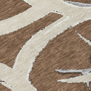 Homeroots 3' Beige Ivory And Gray Abstract Washable Area Rug For Indoor And Outdoor Spaces, Durable Design 5' X 8' Polyester 599113