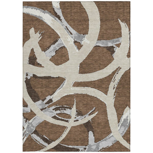 Homeroots 3' Beige Ivory And Gray Abstract Washable Area Rug For Indoor And Outdoor Spaces, Durable Design 8' X 10' Polyester 599115