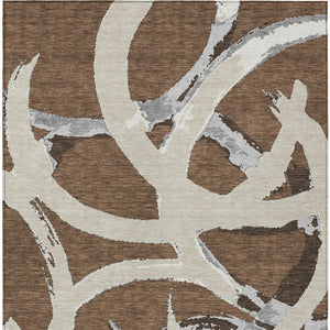 Homeroots 3' Beige Ivory And Gray Abstract Washable Area Rug For Indoor And Outdoor Spaces, Durable Design 8' X 10' Polyester 599115