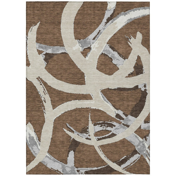 HomeRoots 5' Abstract Washable Area Rug in Brown, Beige & Gray – Perfect for Indoor & Outdoor Spaces! 10' X 14' 599117