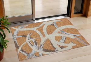 Homeroots 3' Beige Ivory And Gray Abstract Washable Area Rug For Indoor And Outdoor Spaces, Durable Design 3' X 5' Polyester 599118