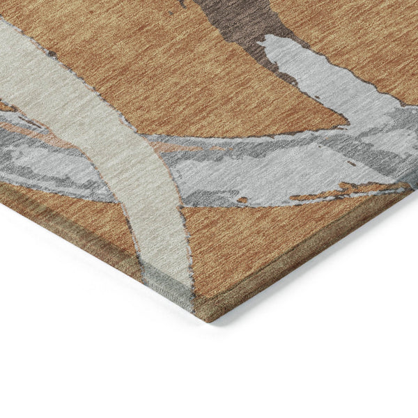 Homeroots 3' Beige Ivory And Gray Abstract Washable Area Rug For Indoor And Outdoor Spaces, Durable Design 5' X 8' Polyester 599119